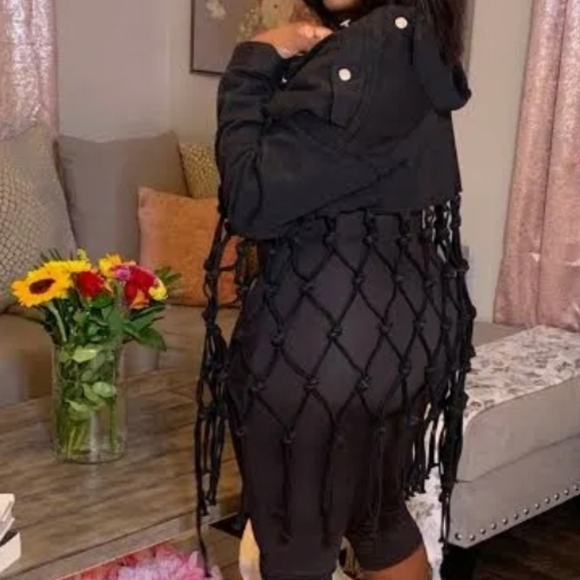 Black Crop Knotted Jean Jacket - Picture 3 of 3